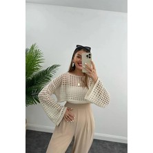 Kadın Giyim Ajurlu Triko Crop Bluz