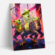 Sallanan Kurbağalar Cam Baskı - Insan Gibi Giyinmiş Hayvanlar, Insan Gibi Giyinmiş Hayvanlar, Cam Duvar Tablosu, Ev Dekorasyonu, 30X45