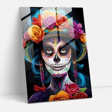 Painted Anarchy Bold La Calavera Catrina Glass Print - Los Muertos, Wall Decoration, Home Decoration, Glass Art, 30X45