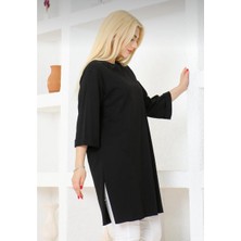 Mavimoure Kadın  Oversize Rahat Kalıp Kısa Kol Düz Basic Yandan Yırtmaçlı Içlik T-Shırt