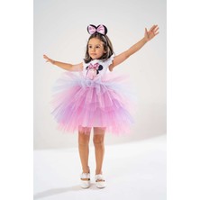 Minnie Mouse Temalı Kız Çocuk Beyaz Doğum Günü Elbisesi ve Parti Kostümü