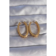 Clariss Pirinç Gold Renk Zirkon Taşlı Oval Model Küpe