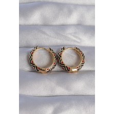 Clariss Pirinç Gold Renk Siyah Etnik Desenli Halka Küpe