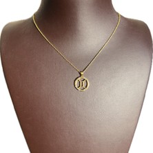 Ashak Accessories Kadın İkizler Burcu 925 Ayar Gümüş Zincirli Swarovski Taşlı Gemini Zodiac Sign Model Altın Kaplama Burç Kolye