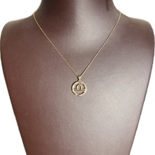 Ashak Accessories Kadın Terazi Burcu 925 Ayar Gümüş Zincirli Swarovski Taşlı Libra Zodiac Sign Model Light Altın Kaplama Burç Kolye