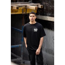 Tarz Yeri Bisiklet Yaka Baskılı Oversize T-Shirt - Siyah