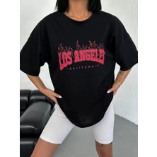 Style Of Angels  Bisiklet Yaka Baskılı Oversize T-Shirt - Siyah
