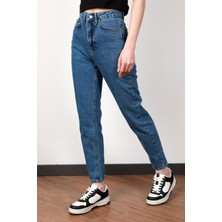 Kadın Likrasız Mom Jean Orta Mavi - 536-910