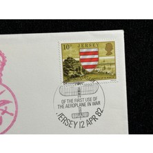 Savaş Uçak Temalı Ingiltere S. Jersey Özel Gün Damgalı Ilk Gün Zarfı Fdc Raf Royal Air Force Islak Imzalı Limited