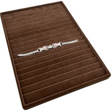 Megass Dekor Yerli Üretim Madrid Model Süet Kumaş Kahve Renk 34/24 cm Kademeli Çekmece Ici Bileklik-Kolye Standı