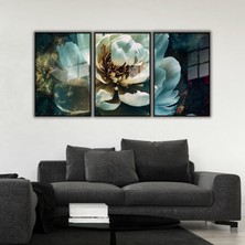 Gaagart 3lü Metal Çerçeveli Cam Tablo Seti Yakın Çekim Çiçek Görseli