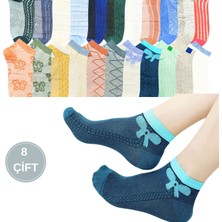 Kral Socks Kadın Çorap Renkli (8' Li Paket) Likralı Pamuklu Özel Tasarım Penye Patik Kadın Çorabı
