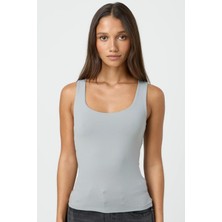 Boyalı Gri Kalın Askılı Kadın Bluz MG1998