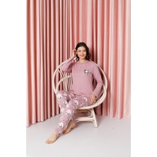 Ahengim Kadın Pijama Takımı Uzun Kollu Tavşan Desenli Pamuklu Süprem W20632316