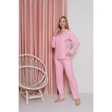 Ahengim Kadın Pijama Takımı Süprem Uzun Kollu Puantiyeli Boydan Düğmeli Cepli Pamuklu Mevsimlik W20612304