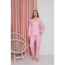 Ahengim Kadın Pijama Takımı Süprem Uzun Kollu Puantiyeli Boydan Düğmeli Cepli Pamuklu Mevsimlik W20612304