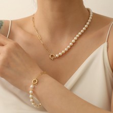 Nox Jewelry 925 Ayar Gümüş Creamrose Tatlı Su Incisi SET-7.50MM