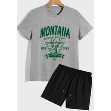 Amor Man Büyük Beden Özel Tasarım Montana Baskılı Ter Tutmayan Pamuk Battal Erkek T-Shırt Şort Takımı