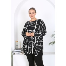 Xlmodam  Kadın Büyük Beden Uzun Kol Siyah Likralı Tunik