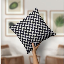 Decofav Kırlent Kılıfı Eskitme Efektli Dama Desenli Dijital Baskılı