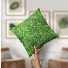 Decofav Kırlent Kılıfı Yeşil Ombre Zemin Yaprak Desenli Dijital Baskılı