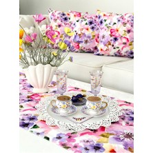 Decofav Kırlent Kılıfı Sulu Boya Pembe Mor Çiçek Desenli Dijital Baskılı