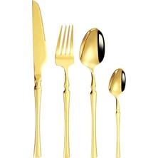 Chavin Paslanmaz Çelik 24 Parça 6 Kişilik Gold Yemek Kaşık Çatal Bıçak Set CIN738SR