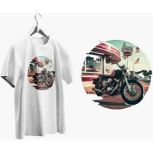 X7 Design Art  Oversize Kalıp Bisiklet Yaka Motosiklet Baskılı T-Shirt