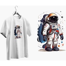 X7 Design Art  Oversize Kalıp Bisiklet Yaka Astronot6  Baskılı T-Shirt