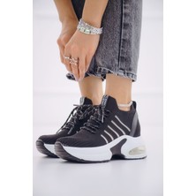 Ayakkabı Delisiyim Dansel Gizli Dolgu Topuk Siyah Triko Kadın Spor Ayakkabı Sneaker