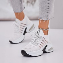 Ayakkabı Delisiyim Dansel Gizli Dolgu Topuk Siyah Triko Ortopedik Taban Kadın Spor Ayakkabı Sneaker