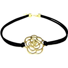 BijuStore Siyah Süet Kadın Gül Choker Kolye