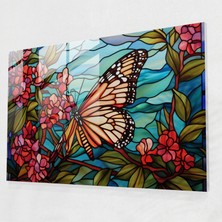 Painted Anarchy Kelebekler Vitray Duvar Sanatı - Kurutulmuş Kelebekler, Canlı Renkler, Modern Sanat, Açan Çiçek, 45X30
