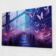 Painted Anarchy Neon Kelebekler Cam Baskı - Kurutulmuş Kelebekler, Cam Sanatı, Ev Dekorasyonu, Dijital Resim, 45X30