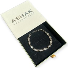 Ashak Accessories Kadın Swarovski Taşlı Kalp Detaylı Light Gold Kaplama Kalpli Bileklik