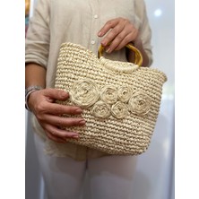 Trend Yün Evi 1 El Örgüsü Rafya Ip El Çantası (Boy 23CM En 31CM)