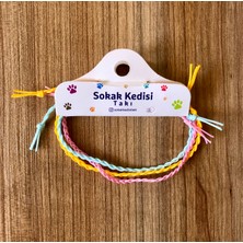 Sokak Kedisi Tasarım Üçlü Kombin Ip Bileklik (Mavi Pembe Sarı)