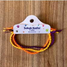 Sokak Kedisi Tasarım Üçlü Kombin Ip Bileklik (Mor Turuncu Sarı)