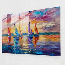 Painted Anarchy Sailboats Sunset Leonid Afremov Glass Print - Leonid Afremov, Glass Print, Leonid Afremov, Glass Wall Art, 45X30