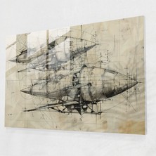 Painted Anarchy Leonardo Da Vinci Glass Print - Flying Machine Sketches - Leonardo Da Vinci, Glass Wall Art, Modern Art, Wall Decoration, 45X30