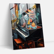 Painted Anarchy Kübist Hayvanlar Cam Duvar Sanatı - Insan Gibi Giyinmiş Hayvanlar, Insan Gibi Giyinmiş Hayvanlar, Piyano, Papyon, 30X45