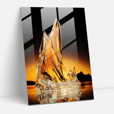 Painted Anarchy Altın Parıltılı Buzdağı Cam Baskı - Buzdağı, Çarpıcı Kompozisyon, Gün Batımı, Hayranlık, 30X45