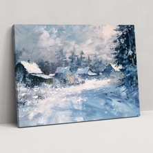 Painted Anarchy Empresyonizm Karlı Köy Kış Günü Duvar Sanatı - Empresyonizm, Duvar Sanatı, Kanvas Tablo, Duvar Dekorasyonu, 50X30
