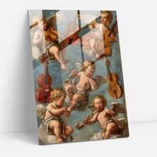 Painted Anarchy Raffaello Sanzio Cam Duvar Tablosu - Müzik Enstrümanı Çalan Melekler - Raffaello Sanzio, Cam Baskı, Cam Duvar Sanatı, Cam Sanatı, 30X45