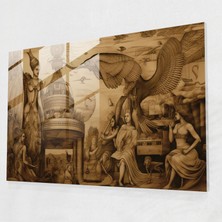 Painted Anarchy Mitoloji Cam Baskı: Eski Mısır Gravürü - Mitoloji, Cam Sanatı, Eski Mısır Mitolojisi, Vintage'dan Esinlenmiş, 45X30
