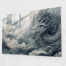 Painted Anarchy Mitoloji Cam Baskı: Vahşi Ejderha - Mitoloji, Cam Baskı, Ejderha, Minimalist Hat Sanatı, 90X60