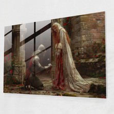 Painted Anarchy Şövalye ve Hanım Cam Duvar Sanatı - Ön Rafael Kardeşliği, Cam Sanatı, Ön Rafael Kardeşliği, Ev Dekorasyonu, 35X25