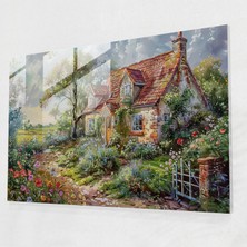 Painted Anarchy Country Cottage Pointillism Cam Duvar Sanatı - Pointillism, Pointillism, Köy, Kırsal, 45X30