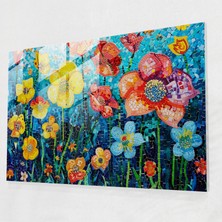 Pointilizm Renkli Çiçekler Cam Baskı - Pointilizm, Cam Duvar Sanatı, Modern Sanat, Ev Dekorasyonu, 45X30