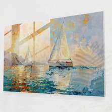 Painted Anarchy Deniz Manzarası Yelkenli Tekneler Noktacılık Cam Duvar Sanatı - Noktacılık, Cam Sanatı, Ev Dekorasyonu, Modern Sanat, 45X30